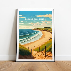 Blackpool Sands traditional travel print - Devon, Blackpool Sands poster, Blackpool Sands print by NickStudios