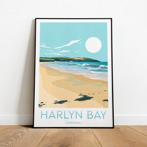 Harlyn Bay travel print - Cornwall, Custom Text, Personalised Gift