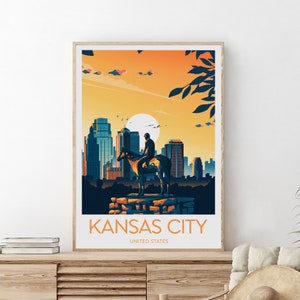 Kansas City evening travel print - United States, Missouri poster, Wedding gift, birthday present, Custom Text, Personalised Gift