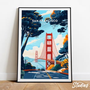 San Francisco traditional travel print - California, San Francisco Illustration, Golden Gate Bridge, San Francisco print, Golden gate bridge