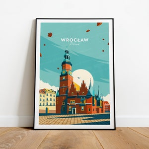 Wrocław traditional travel print - Poland, Wroclaw poster, Wroclaw poster, Birthday present, Wedding Gift, Custom Text, Personalised Gift