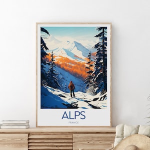 The Alps travel print - France -  Alps, Ski resort,  Alps poster, Custom Text, Personalised  Alps artwork