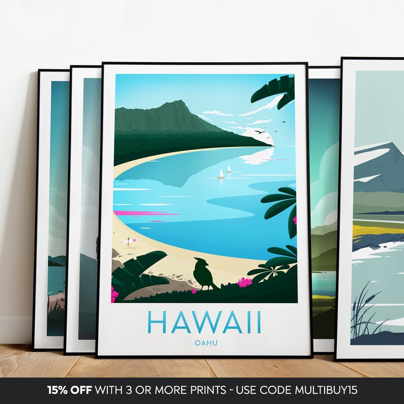 Hawaii Travel Print Oahu Hawaii Poster Oahu Print Etsy