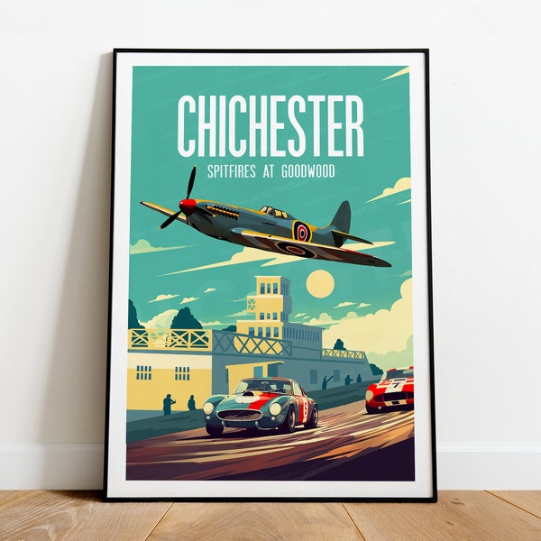 Chichester travel print - Spitfire at Goodwood, Chichester poster, Goodwood print, Goodwood festival, Wedding gift, Birthday present