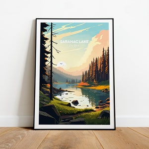Saranac Lake traditional travel print - New York, Saranac Lake poster, New York poster, Wedding gift, Birthday present