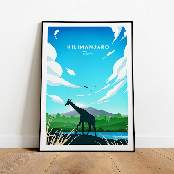 Kilimanjaro traditional travel print - Tanzania, Custom Text, Personalised Gift