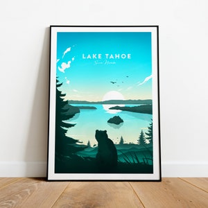 Lake Tahoe traditioneller Reisedruck - Nationalpark Lake Tahoe Plakat, Hochzeitsgeschenk, Geburtstagsgeschenk, Benutzerdefinierter Text, personalisiertes Geschenk