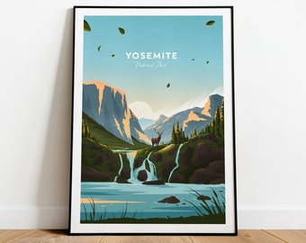 Yosemite traditional travel print - National Park, Yosemite print, El Capitan poster, Birthday present, Wedding Gift