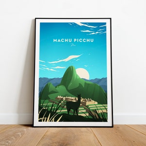 Machu Picchu traditional travel print - Peru, Machu Picchu poster, Travel art, Wedding gift, Custom Text, Personalised Gift