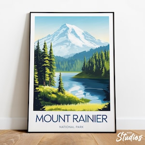 Impression de voyage traditionnelle du mont Rainier - Parc national, estampe du mont Rainier, affiche du mont Rainier, cadeau d'anniversaire, cadeau de mariage