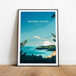 Waiheke Island traditional travel print - New Zealand, Waiheke Island poster, Wedding gift, Birthday present, Custom Text, Personalised Gift