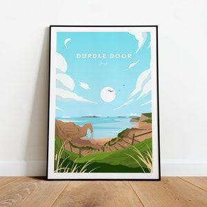 Durdle Door traditional travel print - Dorset, Dorset poster, Bournemouth print, Bournemouth artwork, Wedding gift, Birthday present