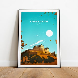 Lámina de viaje tradicional de Edimburgo - Escocia, póster de Edimburgo, Castillo de Edimburgo. Regalo de boda, regalo de cumpleaños.