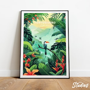 Tortuguero traditional travel print, Costa Rica poster, Tortuguero poster, Tortuguero wall art, Wedding gift, Custom Text, Personalised Gift