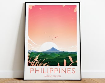Philippines travel print - Mount Mayon, Philippines print, Philippines poster, Wedding gift, Custom Text, Personalised Gift