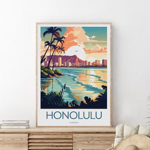 Honolulu travel print - Hawaii, Honolulu poster, Custom Text, Personalised Gift