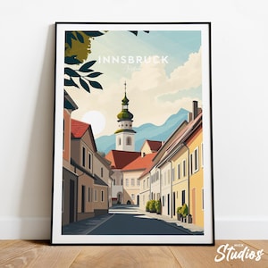 Innsbruck traditional travel print - Austria, Innsbruck poster, Innsbruck print, Tyrol artwork, Innsbruck illustration, Tyrol painting