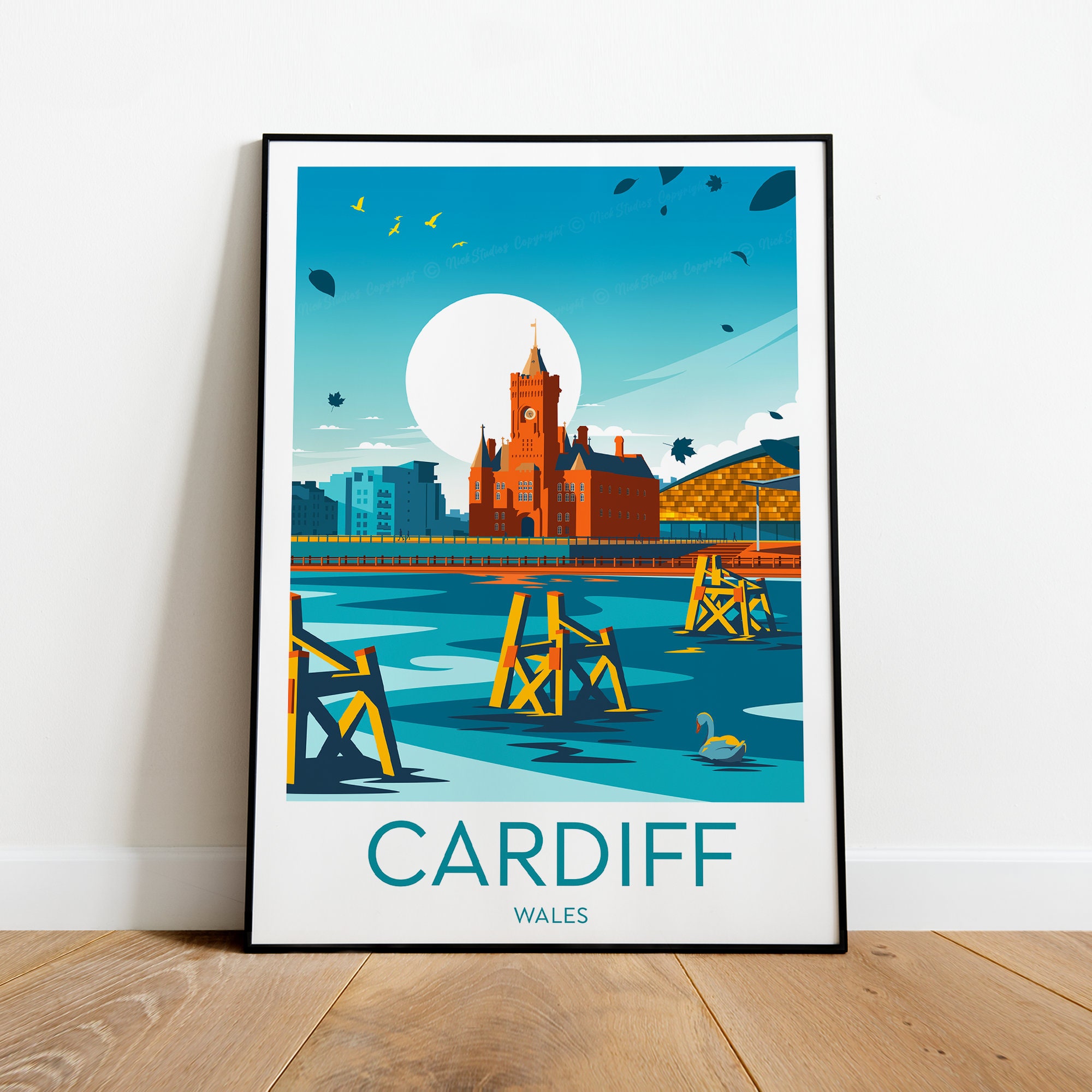 Cardiff Wales Travel Poster Original Illustration Cardiff Castle Art Print