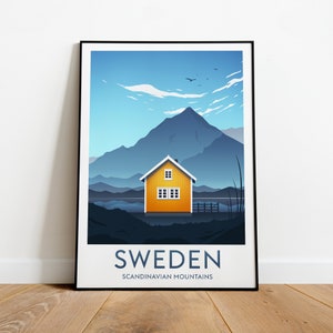 Sweden travel print - Scandinavian mountains, Sweden print, Stockholm poster, Wedding gift, Birthday present, Custom Text, Personalised Gift