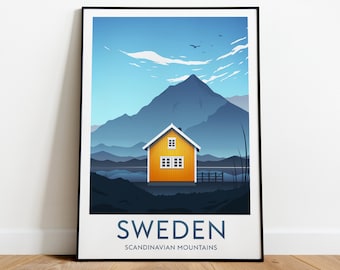 Sweden travel print - Scandinavian mountains, Sweden print, Stockholm poster, Wedding gift, Birthday present, Custom Text, Personalised Gift