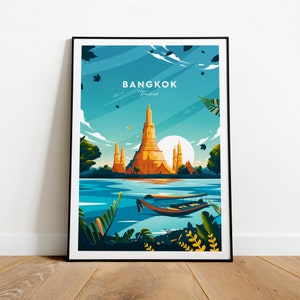 Bangkok traditional travel print, Bangkok poster, Thailand poster, Birthday present, Wedding gift, Custom Text, Personalised Gift