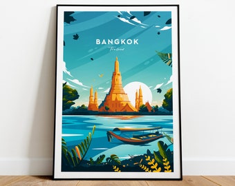 Bangkok traditional travel print, Bangkok poster, Thailand poster, Birthday present, Wedding gift, Custom Text, Personalised Gift