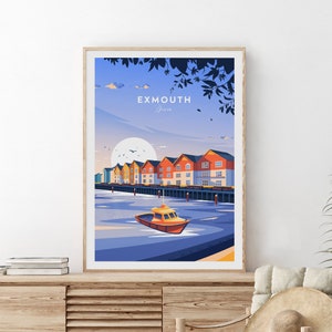 Exmouth traditional travel print - Devon, Exmouth poster, Exmouth print, Wedding Gift, Birthday present, Custom Text, Personalised Gift