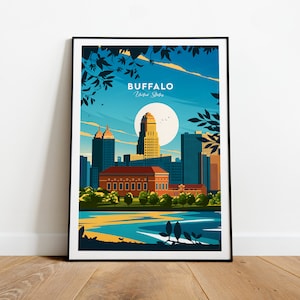 Buffalo traditional travel print - United States, Buffalo poster, Travel artwork, Tennessee poster, Wedding gift, Birthday present