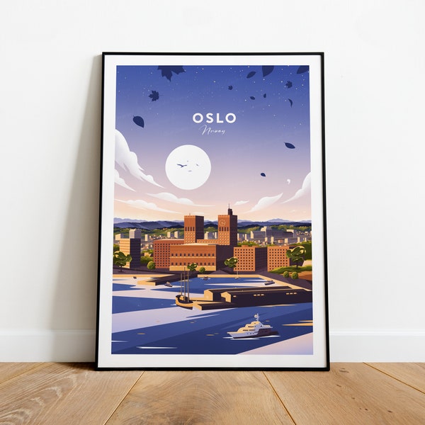 Oslo traditional travel print - Norway, Oslo poster, Oslo print, Norway poster, Birthday present, Wedding Gift