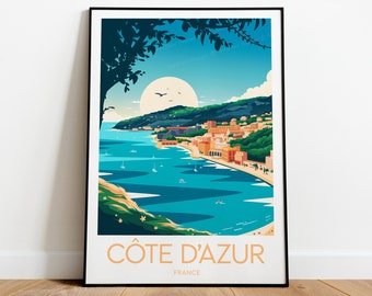 Côte d’Azur travel print - France, French Riviera, Côte d’Azur print, Côte d’Azur poster, Wedding gift, Custom Text, Personalised Gift