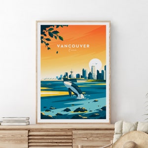 Vancouver Abend traditioneller Reisedruck - Kanada, Vancouver Plakat, Hochzeitsgeschenk, Geburtstagsgeschenk, kundenspezifischer Text, personalisiertes Geschenk