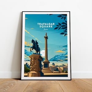 Trafalgar Square traditional travel print - London, England, Trafalgar Square poster, Wedding gift, Birthday present