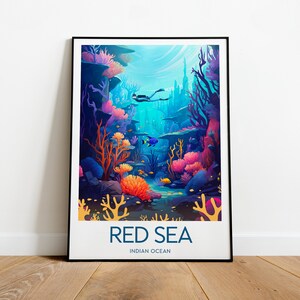 Red Sea traditional travel print - Indian Ocean, Coral reef print, Custom Text, Personalised Gift