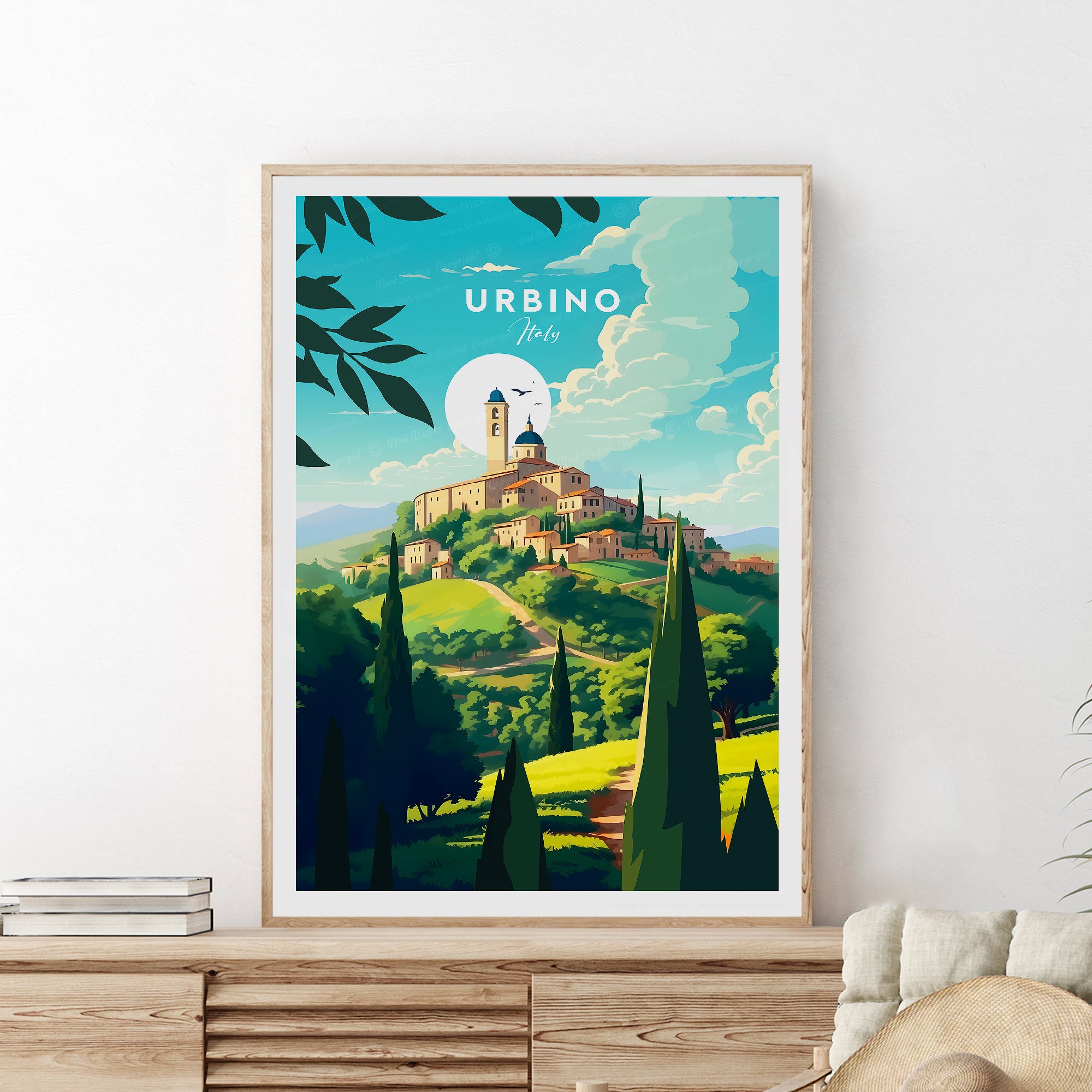 Urbino traditional travel print - Italy, Urbino poster, Urbino artwork, Birthday present, Wedding gift, Custom Text, Personalised Gift