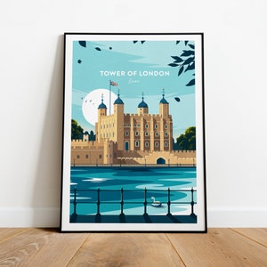 Tower of London traditional travel print - London, England, London poster, Wedding gift, Birthday present, Custom Text, Personalised Gift