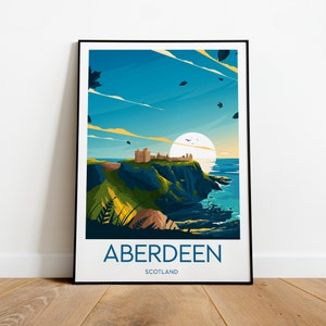Aberdeen travel print - Scotland, Aberdeen poster, Dunnottar castle. Wedding gift, Birthday present, Custom Text, Personalised Gift