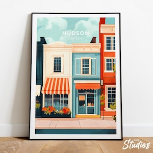 Hudson traditional travel print - New York, Hudson Columbia County Illustration, Hudson print, Hudson poster, Hudson art, Wedding gift