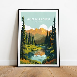 Impresión de viaje tradicional de Grizedale Forest - Lake District, cartel del bosque Grizedale, regalo de cumpleaños, regalo de boda