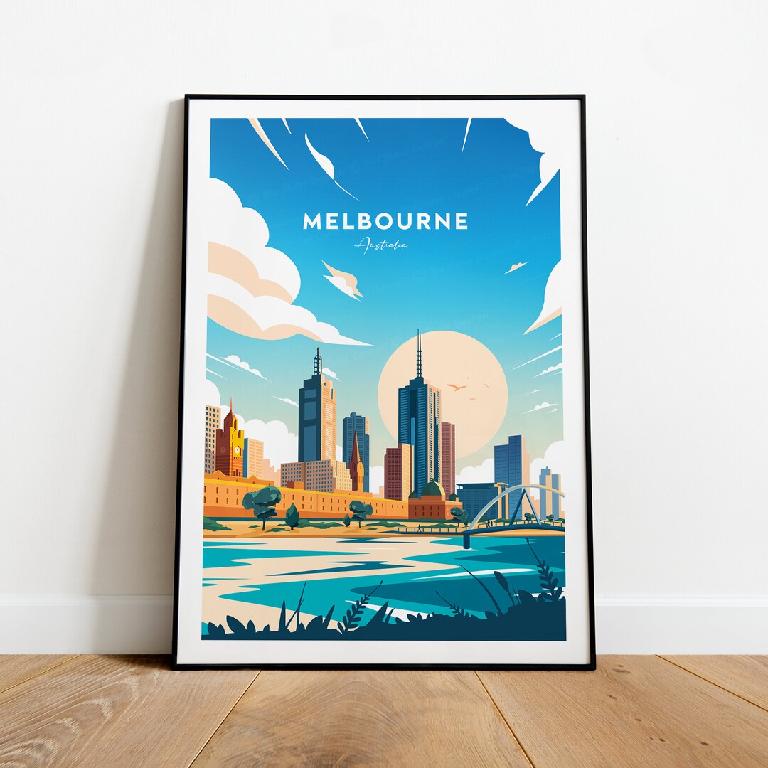 Melbourne Traditional Travel Print Australia Melbourne Etsy