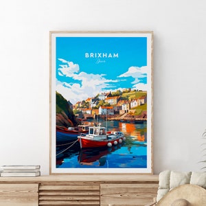 Brixham traditional travel print - Devon, Brixham poster, Brixham artwork, Birthday gift, Wedding present