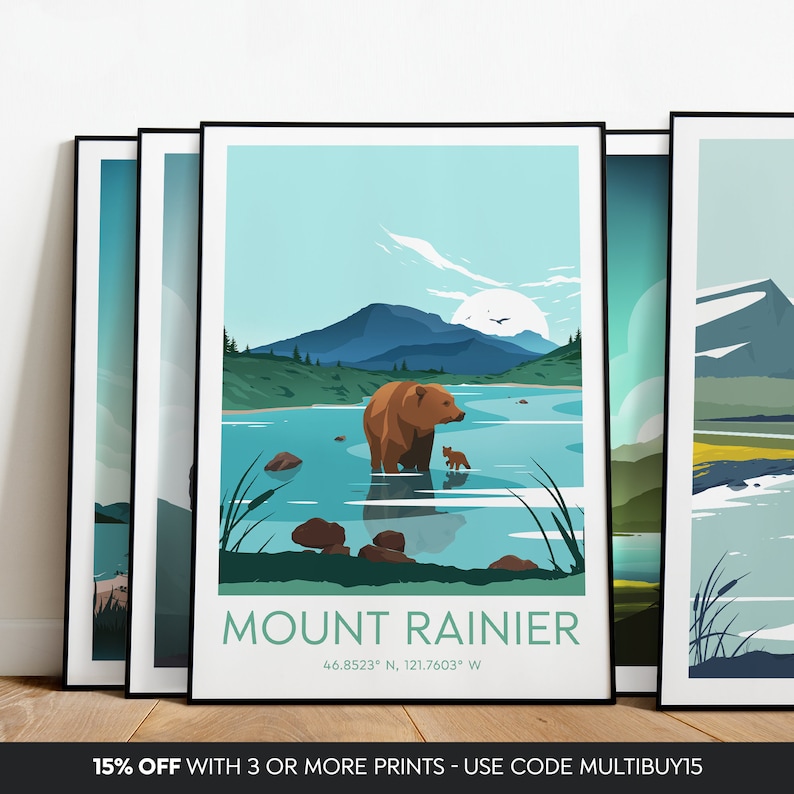 National Park Mount Rainier travel print
