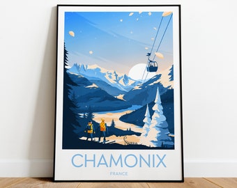 Chamonix ski print - France, Chamonix poster, Ski poster, Ski resort print, Chamonix ski, Wedding gift, Birthday present