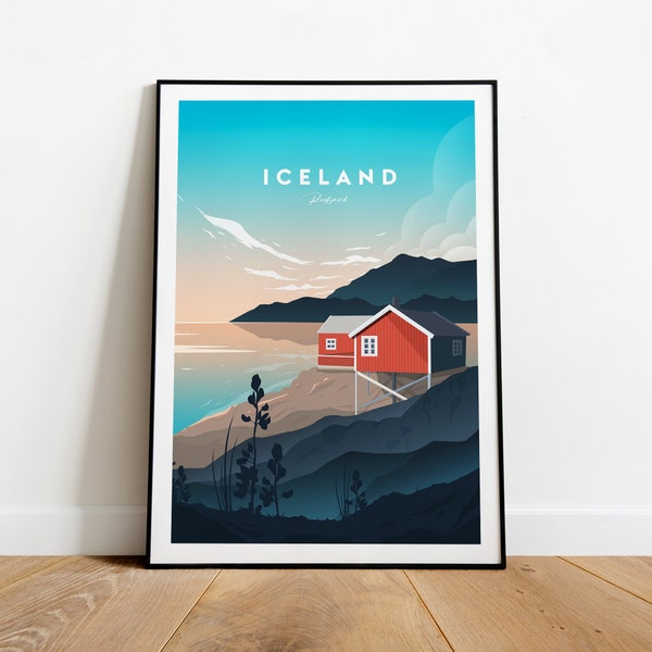 Iceland traditional travel print - Reykjavík, Iceland print, Iceland poster, Wedding gift, birthday present, Custom Text, Personalised Gift