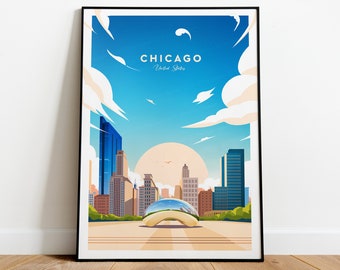 Three Dimensional - Chicago traditional travel print - United States, Custom Text, Personalised Gift