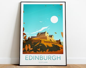 Edinburgh travel print - Scotland, Edinburgh poster, Edinburgh castle. Wedding gift, Birthday present, Custom Text, Personalised Gift