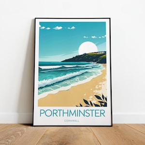 Impresión de viaje de Porthminster: Cornualles, playa de Porthminster, Porthminster St ives, obra de arte de viaje, regalo de boda, texto personalizado, regalo personalizado