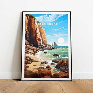 Stack Rocks traditional travel print - Pembrokeshire, Stack Rocks artwork, Travel posters, Wedding gift, Custom Text, Personalised Gift