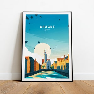 Bruges traditional travel print - Belgium, Bruges poster, Bruges print, Wedding gift, Custom Text, Personalised Gift