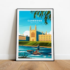 Cambridge traditional travel print - United Kingdom, Cambridge poster, Wedding gift, Birthday present, Custom Text, Personalised Gift