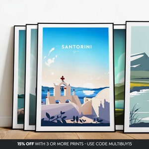 Santorini traditional travel print Greece, Custom Text, Personalised Gift image 6